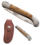 Couteau régional Basque: LE PELERIN Lame acier inox 12C27 SANDVIK - 2 mitres en inox bross Manche en bois d´olivier - Ressort guillochlivré avec étui de ceinture en cuir brun