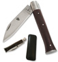 Couteau régional de Bretagne: LE KENAVO Lame acier inox 12C27 - 1 mitre en inox bross Manche en bois de wenge - livré avec étui noir